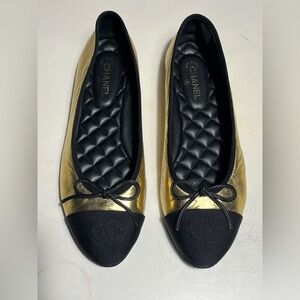 CHANEL Women's Gold and Black Flats